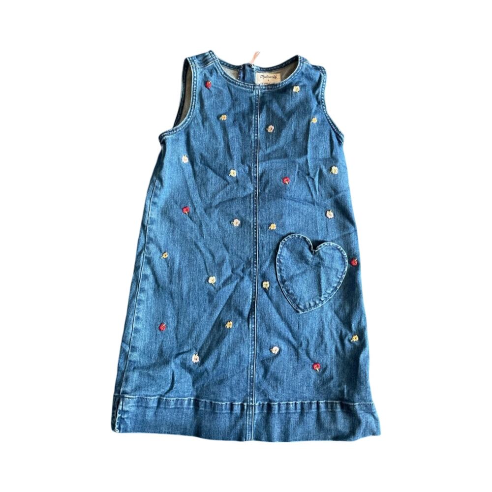 Madewell x Crewcuts Denim Floral Sleeveless Dress Size: 8